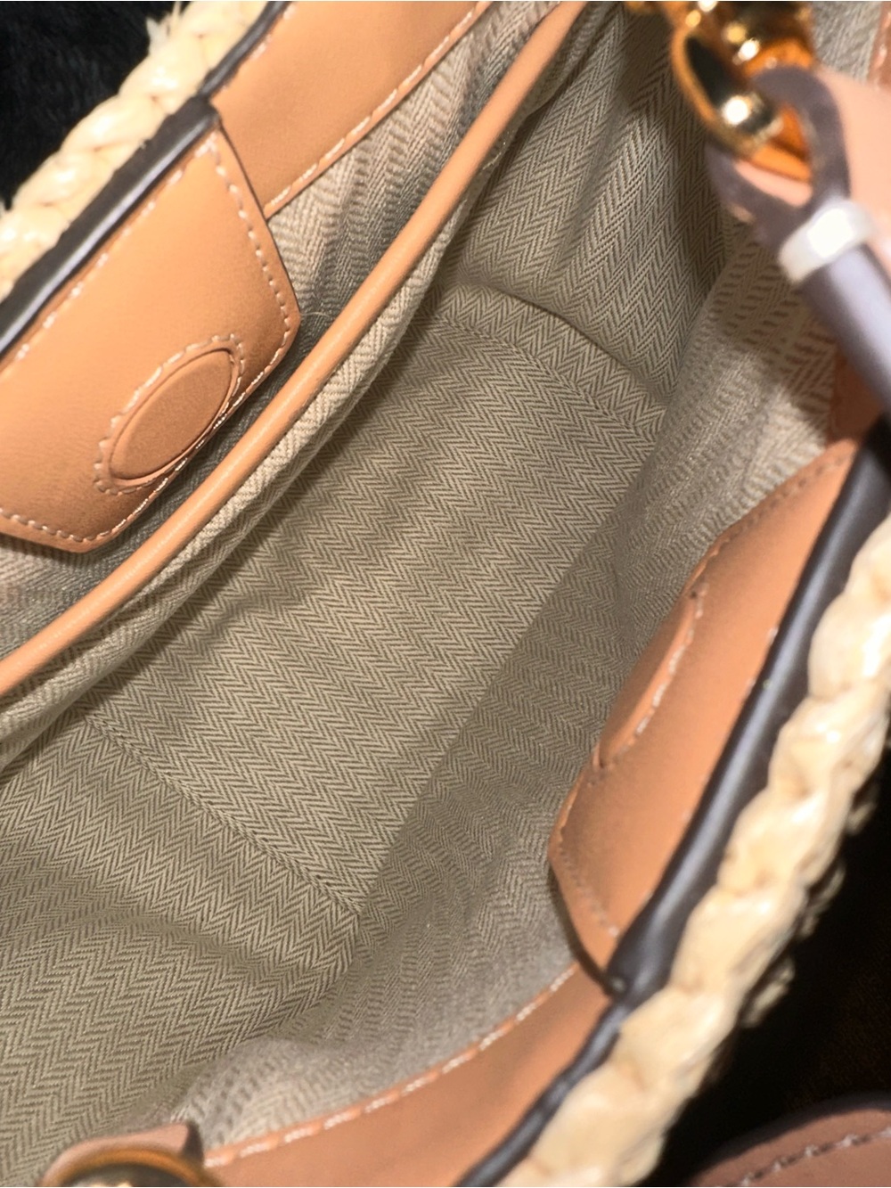 Tory Burch Beige Woven Straw Shoulder Bag with Tan Leather Strap - Picture 5 of 12